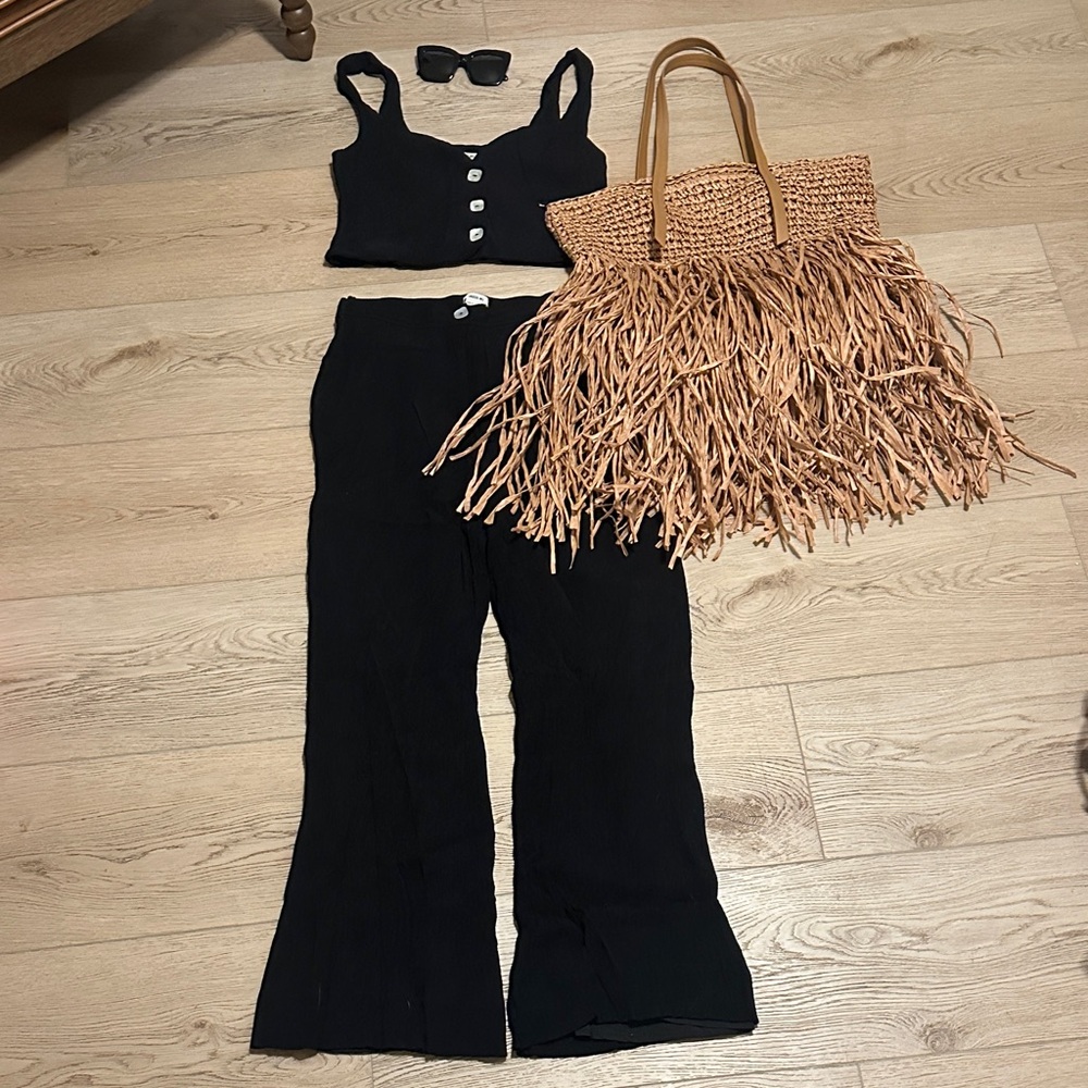 Jason Wu Black Flare Pants & Crop Top Set